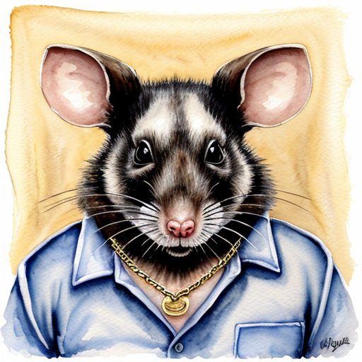  rat, evil, sinister, wearing prison outfit, mugshot style, no human, gold chain

