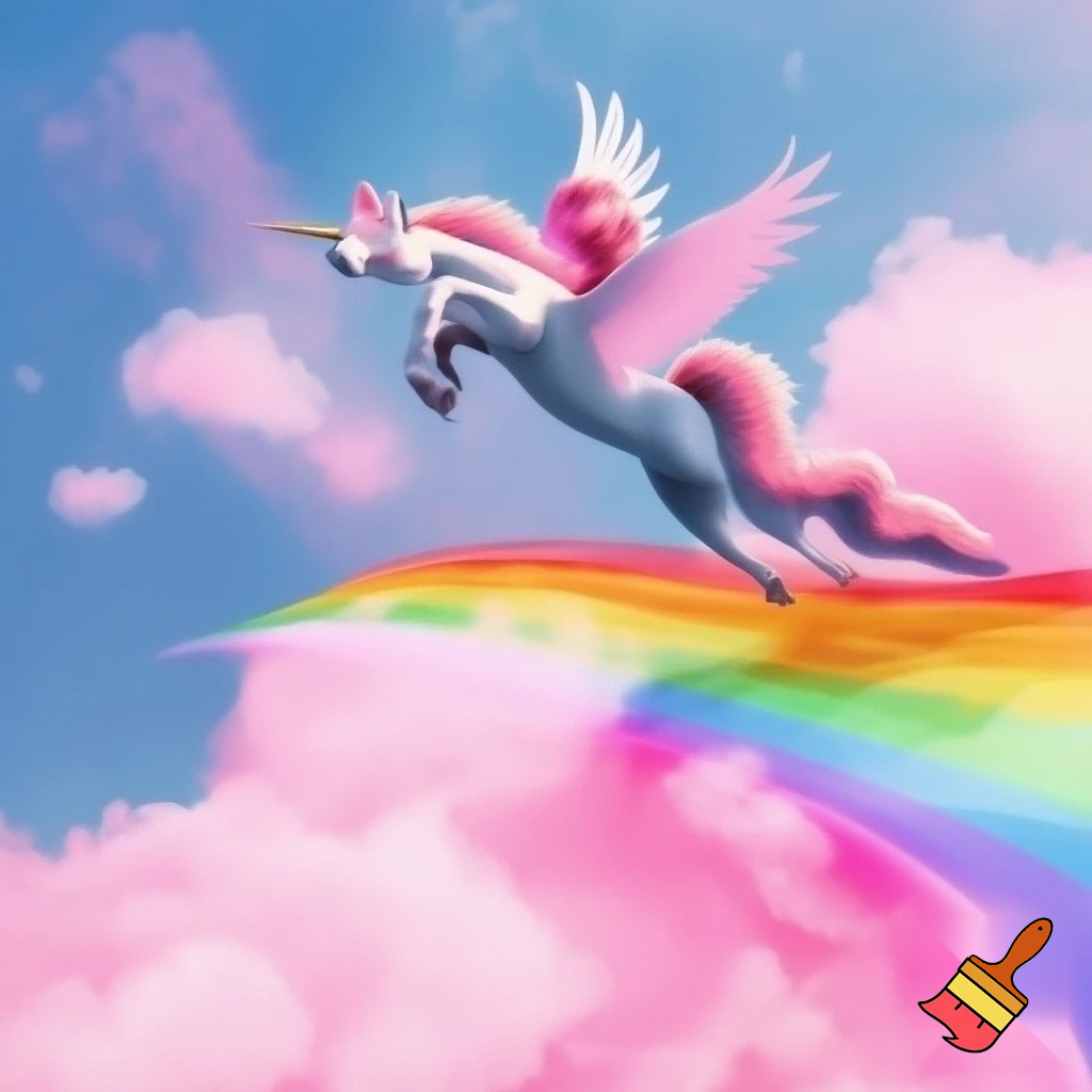 Let the unicorn fly over the rainbow; the weather is pink, and the clouds are made of cotton candy.
