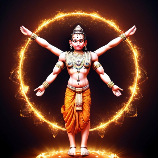 Here is 1 viral AI image prompt similar to your image:

Prompt:

Divine cinematic artwork of Lord Rama standing in a powerful pose, glowing blue skin, holding a sacred bow, wearing orange dhoti and floral garland, bright golden aura radiating behind him. A colossal spiritual form of Hanuman appears in the sky behind with folded hands in devotion, calm yet powerful expression, gada resting near his shoulder. Ancient glowing Sanskrit mandala forming a circle around Rama, floating stones, sparks and petals in the air, dramatic cloudy sky, fire light beneath his feet reflecting on water, epic mythology atmosphere, ultra detailed, god rays, volumetric lighting, hyper realistic, 8K, sharp focus, cinematic composition, trending on ArtStation, masterpiece.

Negative Prompt:
low quality, blurry, extra arms, bad anatomy, distorted face, watermark, text, cropped, oversaturated.
