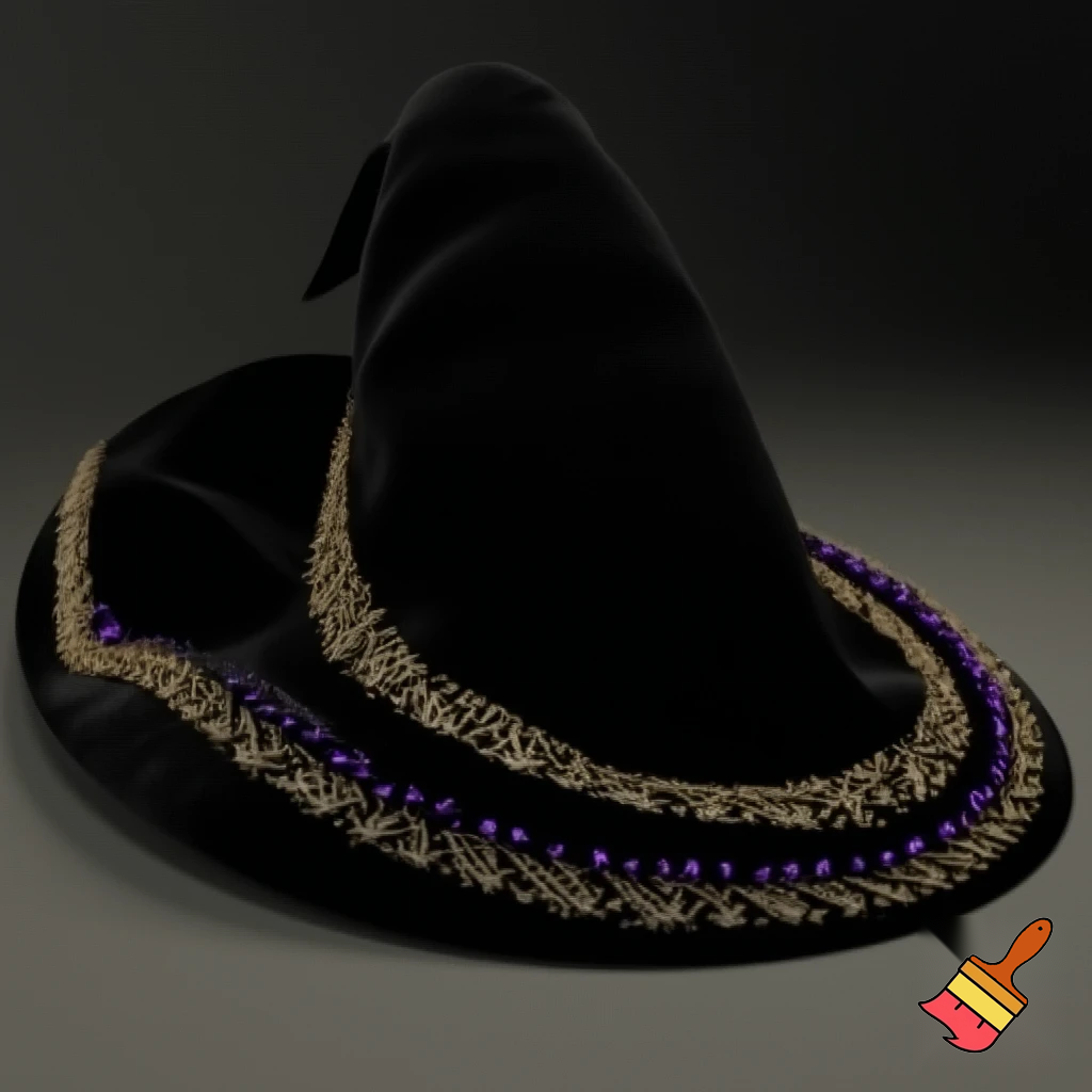  Black witches hat velvet special delicate purple and gold