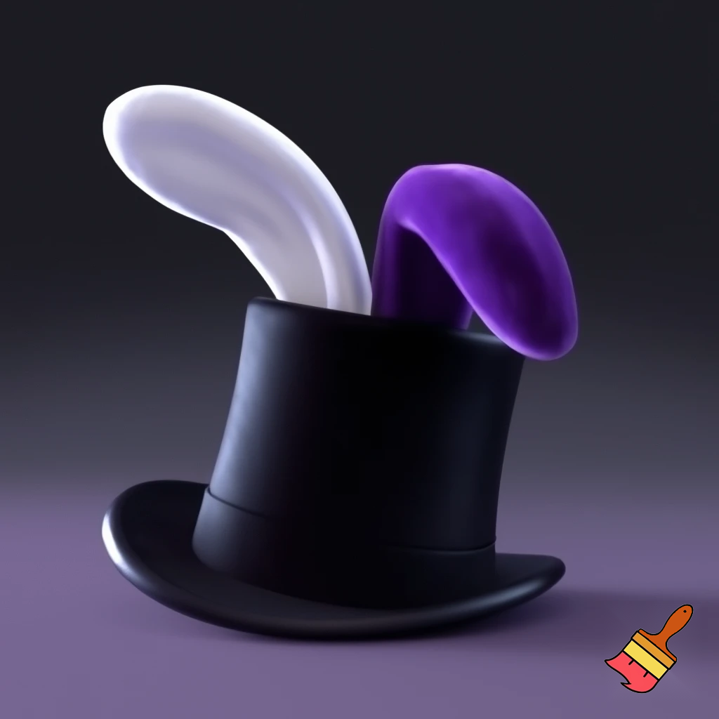 Black top hat with bunny ears velvet white and purple