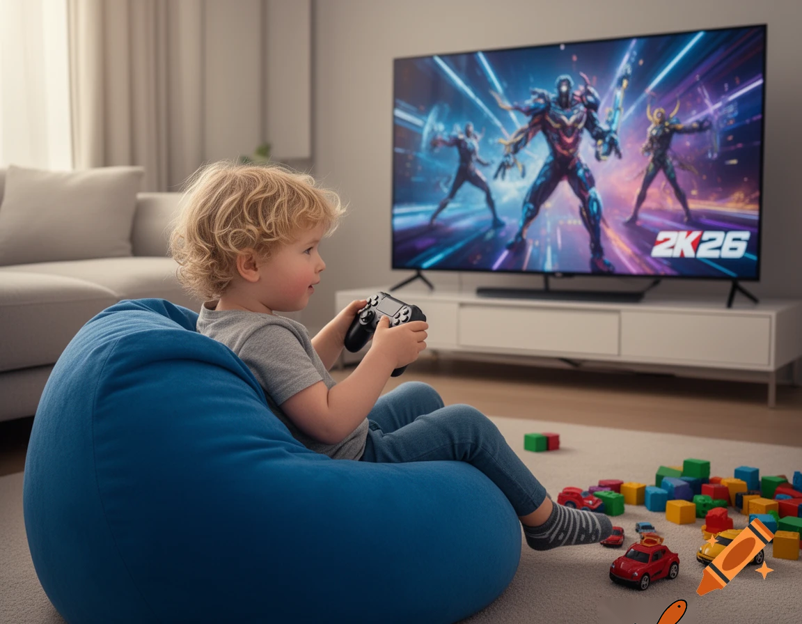 create a 3 year old kid playing 2k 26