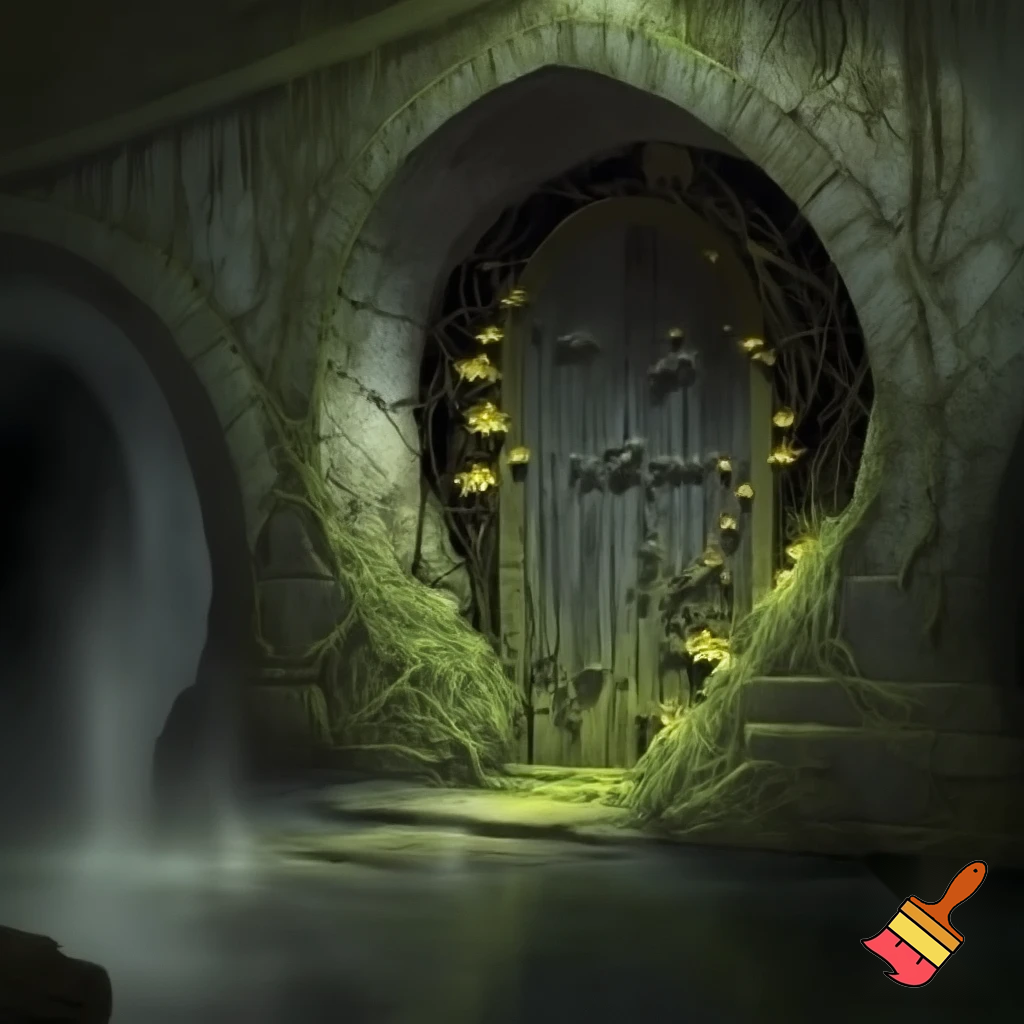 Strange looking door under a bridge