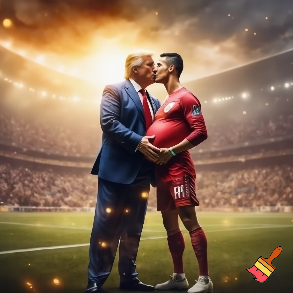 pregnant trump with ronaldo. they are on the stadion kissing and playing fotball

