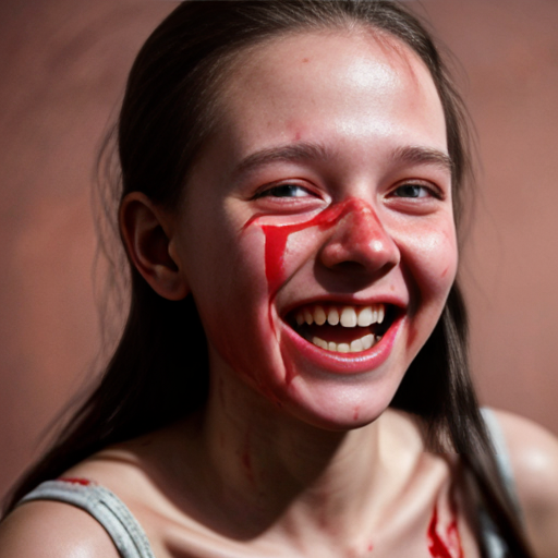 A girl dipped in blood while giggling 