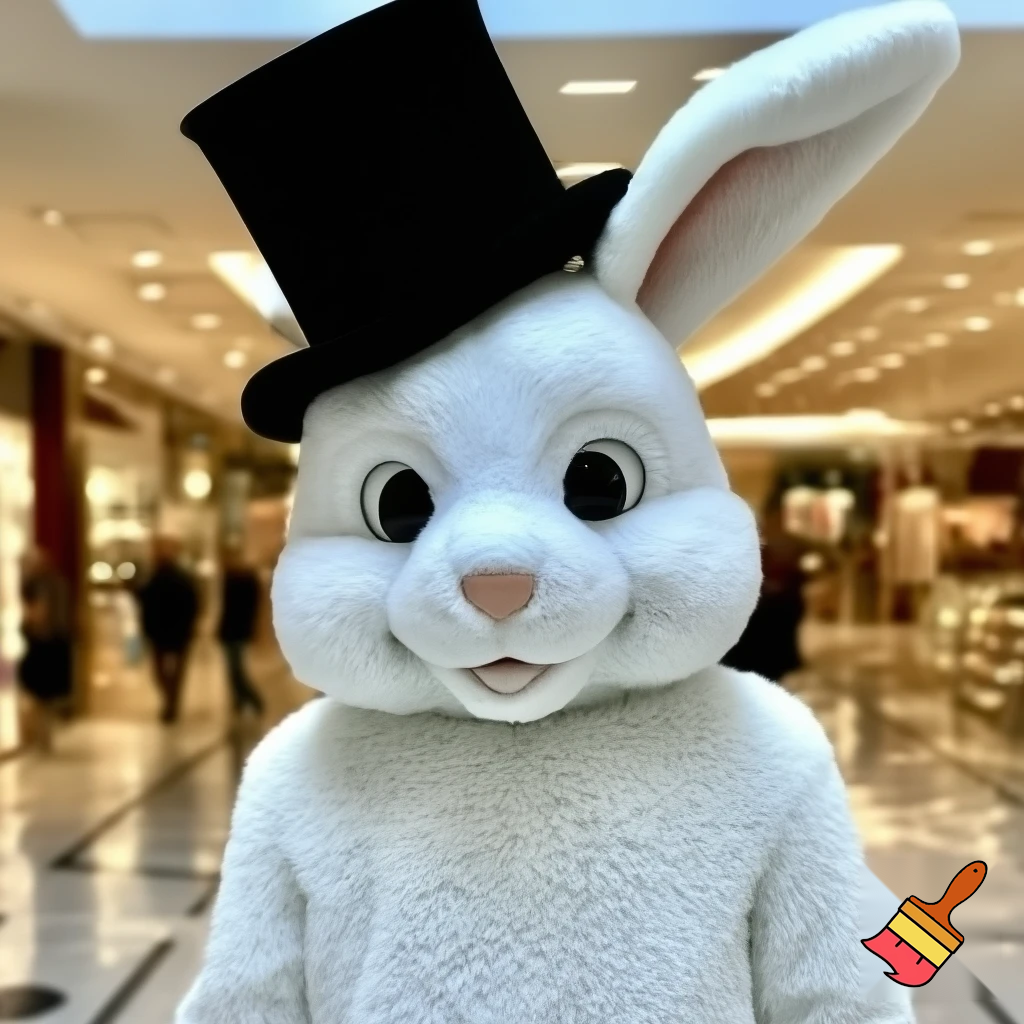 Easter bunny mascot top hat at the shopping centre mascot costume