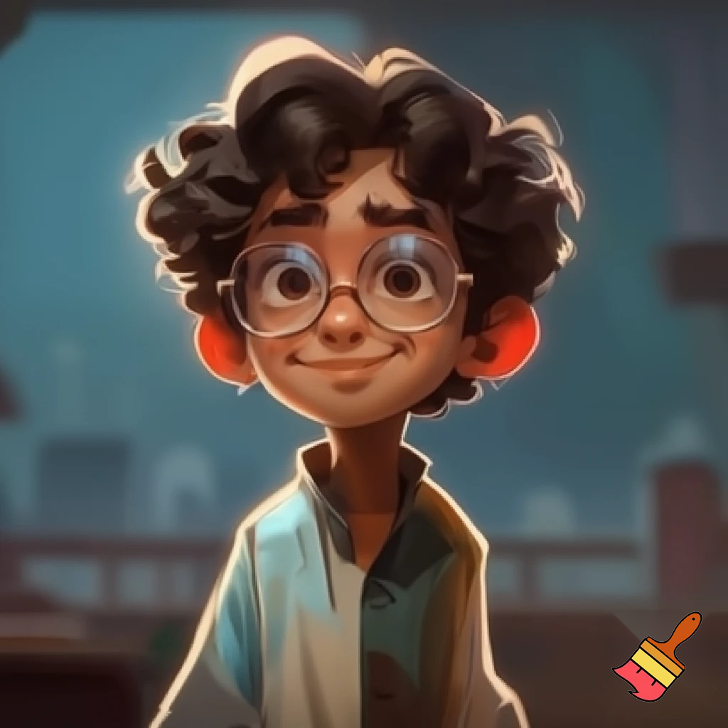 falgi named indian short like 4 foot short teenager curly hair with glasses