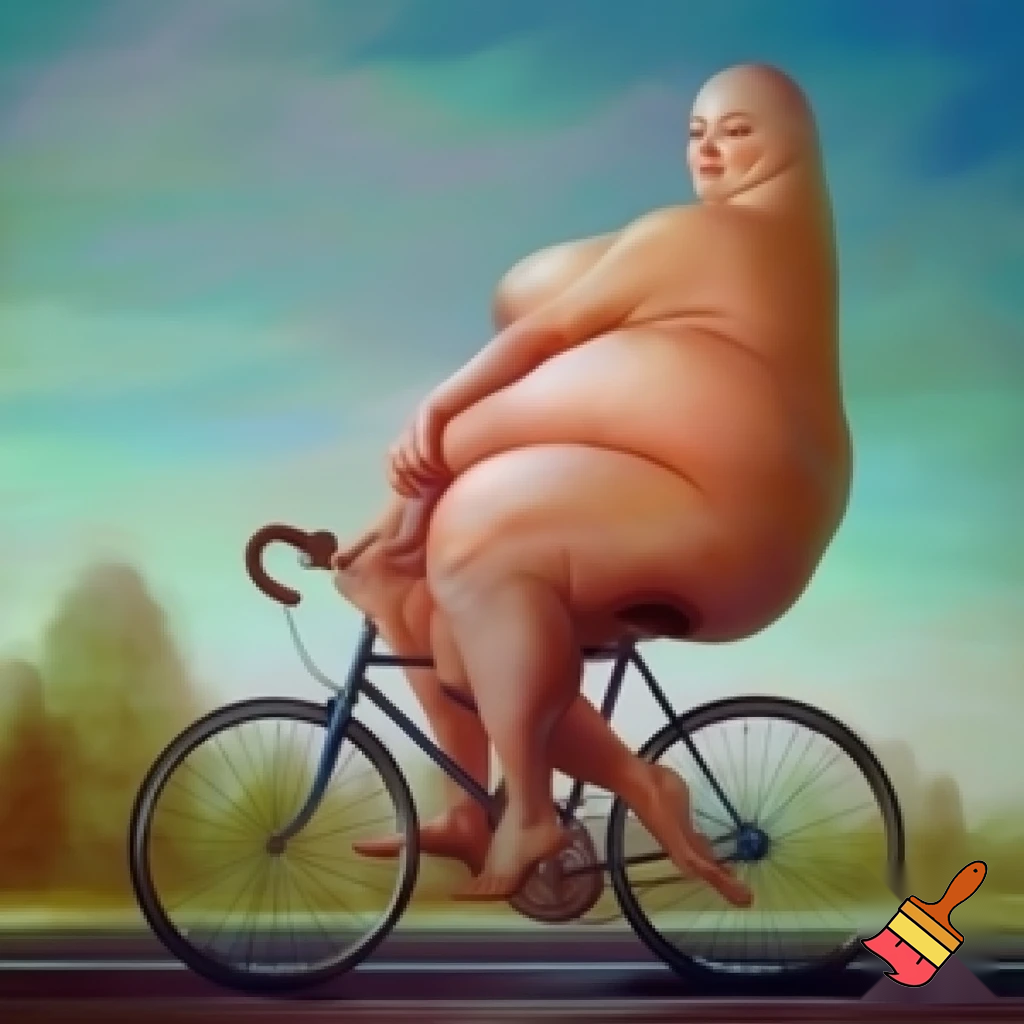 A large sexy monster riding a bicycle nude, big penis