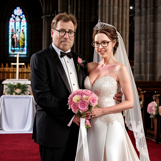 John Goodman y Elizabeth Perkins glasses con corona Flores veil con traje formal elegante boda sensual sexy con holding ramo de flores con altar con iglesia templó católico 20