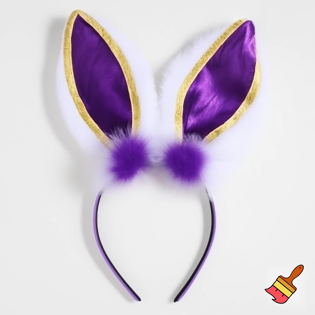 Easter top head headband, purple and white bunny ears top hat purple and gold