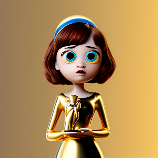 the emotion proud one person gold holding trophy Pixar cartoon style gold skin big eyes 