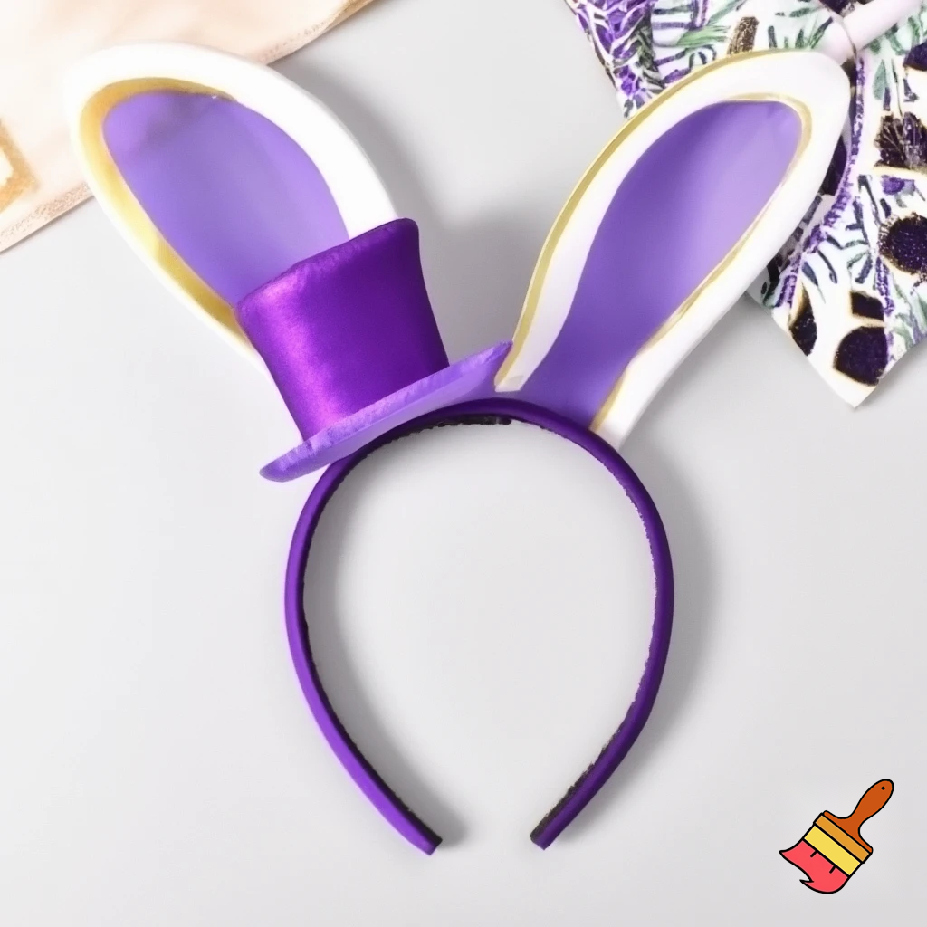 Easter bunny top hat headband, purple, purple and white with gold