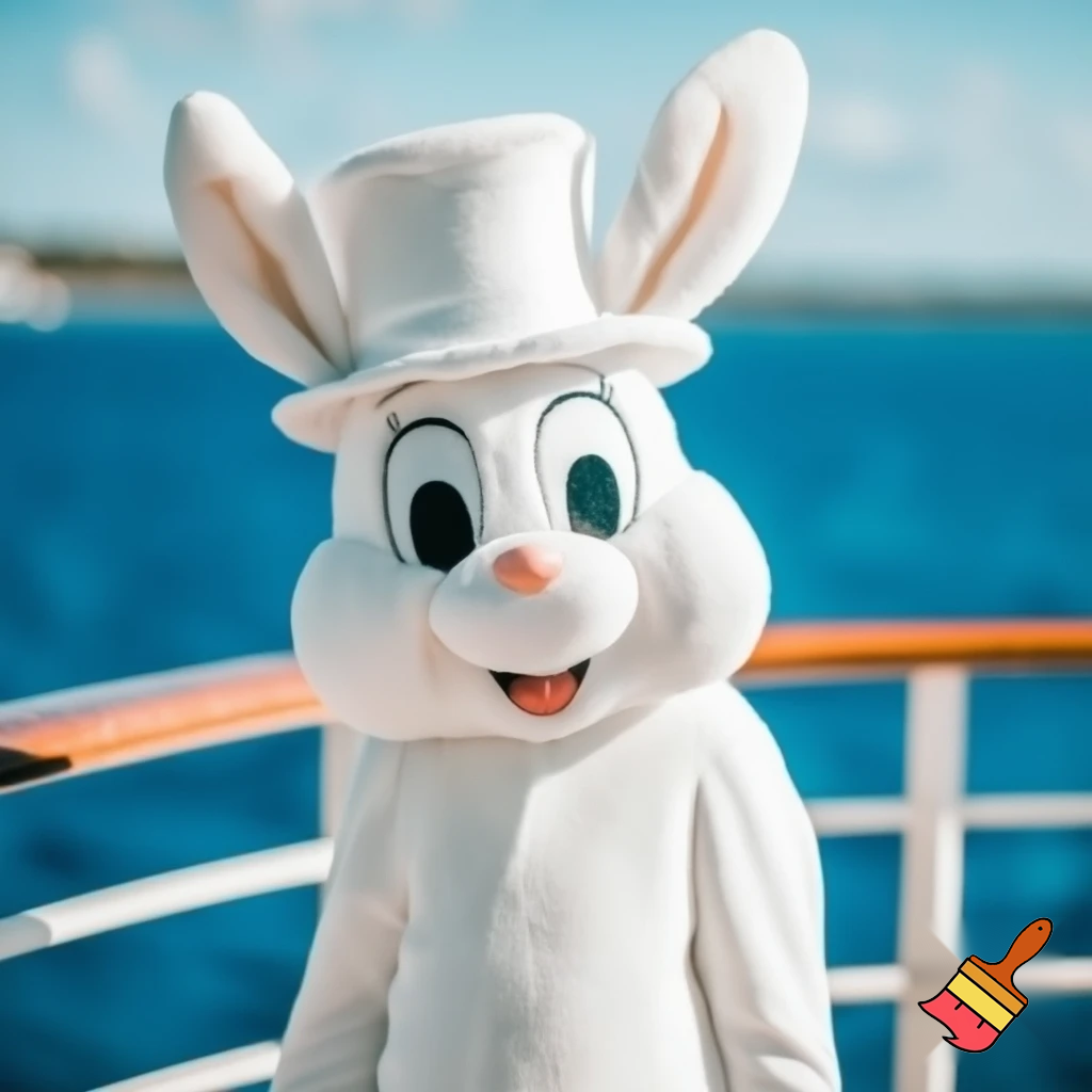 Easter bunny mascot Disneyland costume with the top hat Australia Disney cruise ship