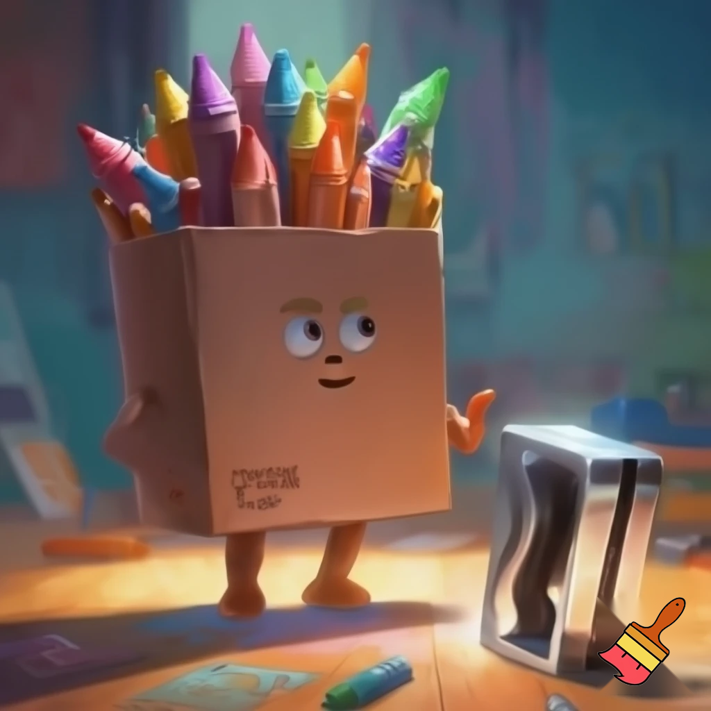 a giant box of crayons that are alive with a sharpener