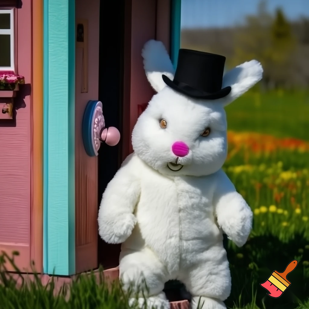 Easter bunny mascot top hat costume Easter bunny’s house