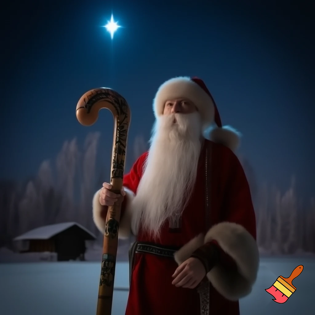 Santa Claus, Russia walking stick with the start the real Santa Claus
A star