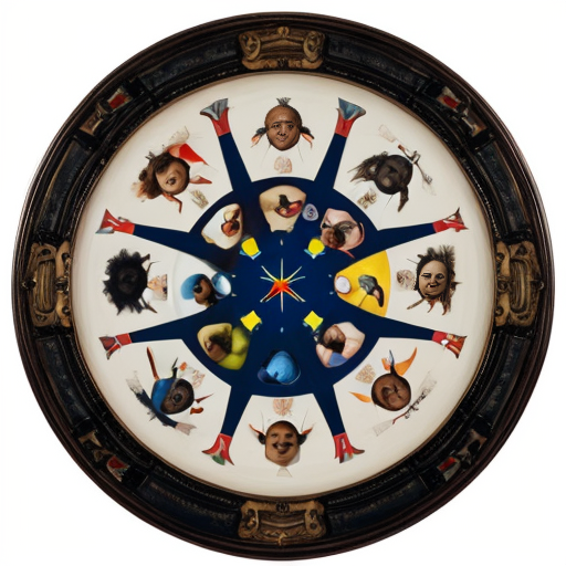 Put surreal Features in a circle consisting of multiple abstract figures in  Miro  and Matisse style