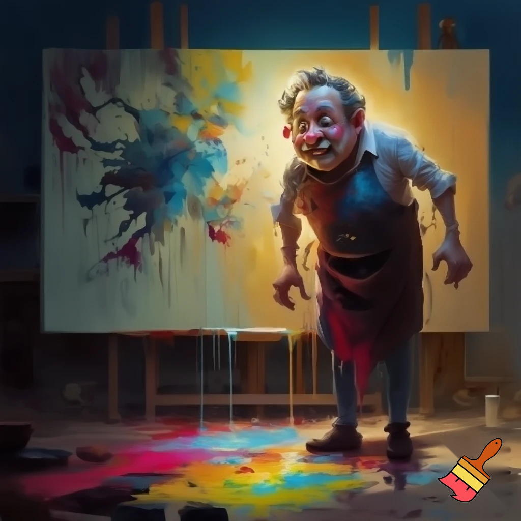 Create a random funny guy painting on a canvas but it gone horribly wrong but he is still human