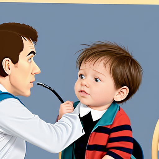 cartoon baby boy not smiling being checked on by the doctor

