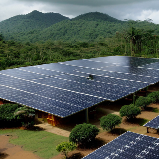 rain forest village 
with solar panels
