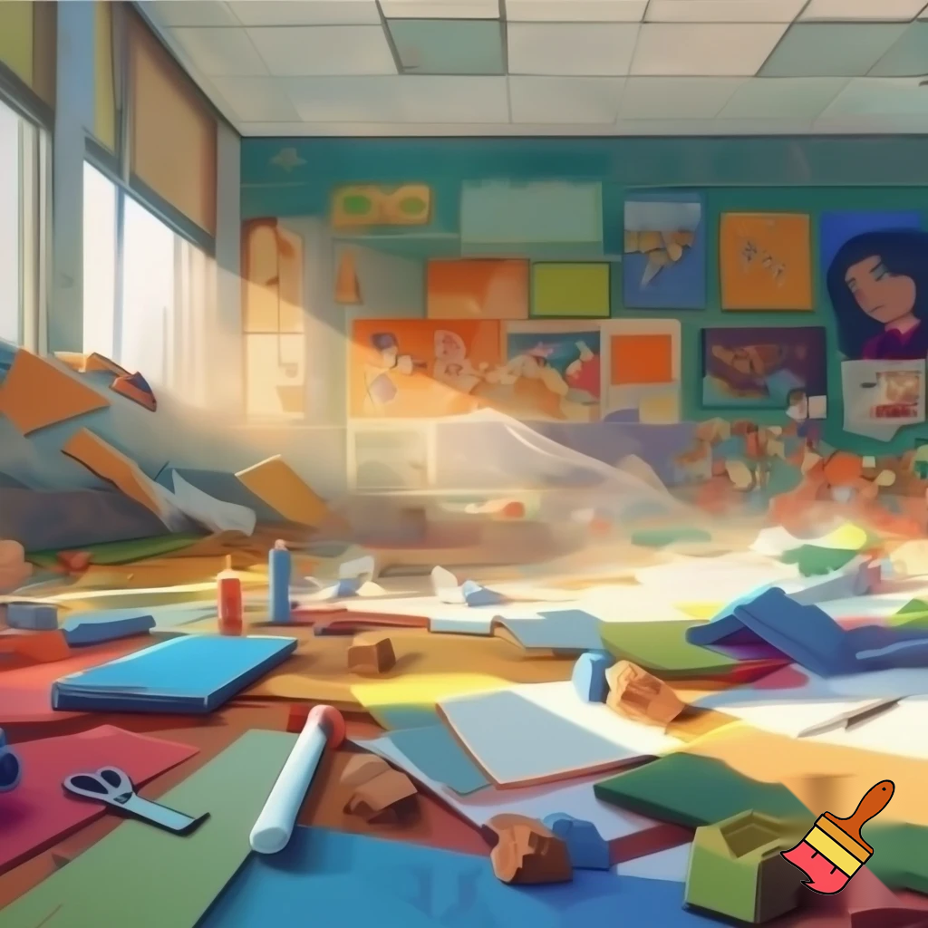 crea un aula con Sector de arte y expresión: témperas, papeles, tijeras, plastilina