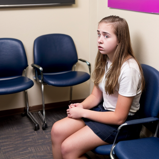 upset teenage girl in the principals office waiting room