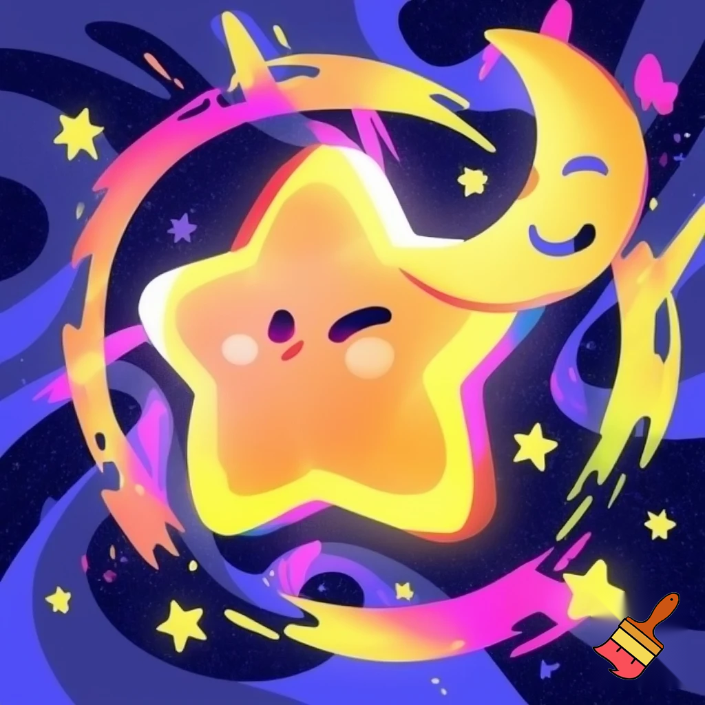 Star and the moon funky cartoon style 