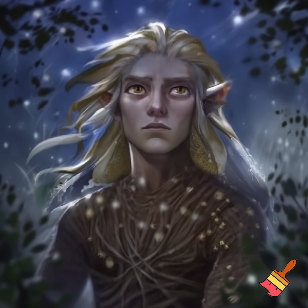  male wood elf circle of the stars druid pale skin blond hair hazel eyes