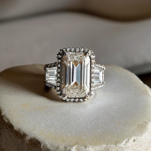 an elegant ring with the only one large rectangular baguette-cut stone