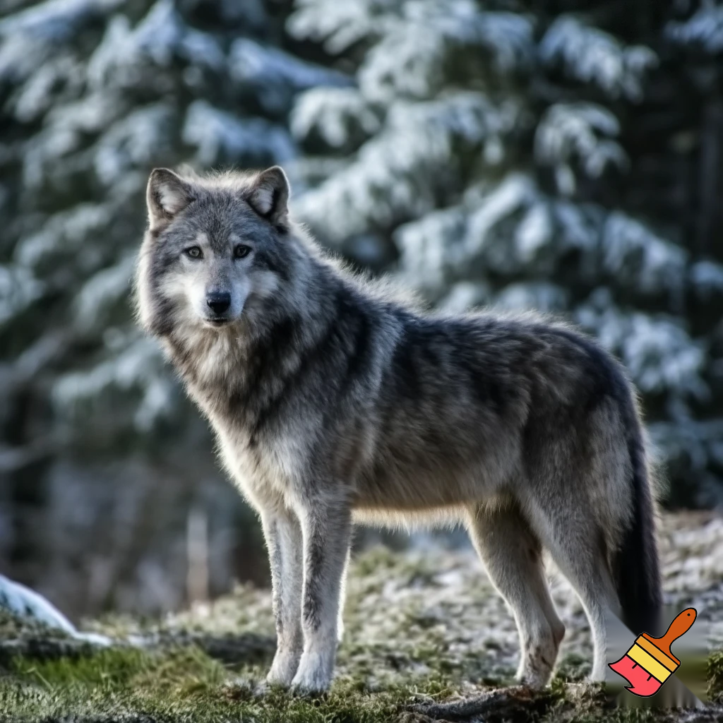 A fluffy grey full body wolf