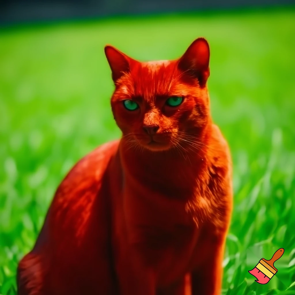 vorrei creare un gatto rosso seduto in primo piano ed il sfondo di un prato