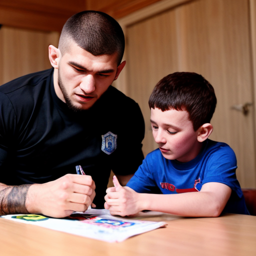 generate me a picture of Khabib sending sped kids to dagestan