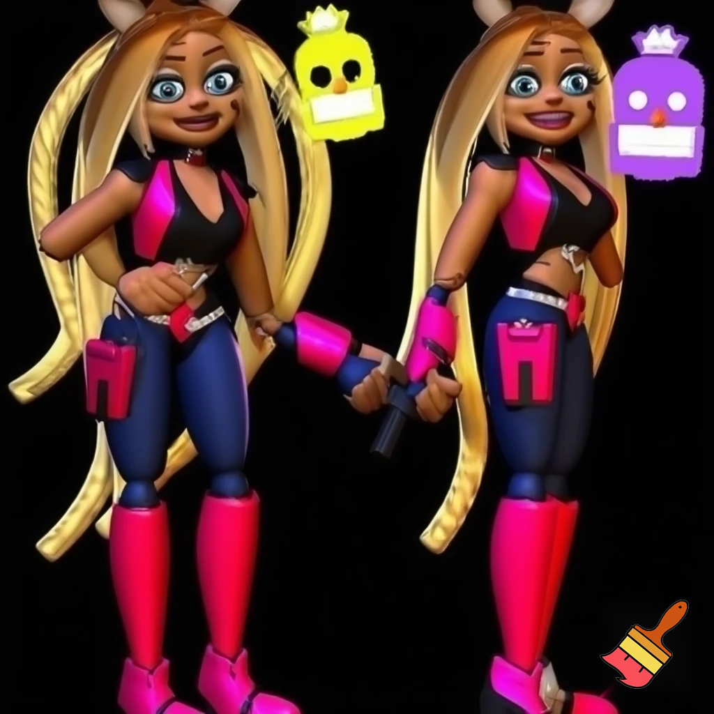 Vanessa from five nights at Freddy’s security breach with her extremely long blonde hair down; while wearing a proper security/ night guard outfit 