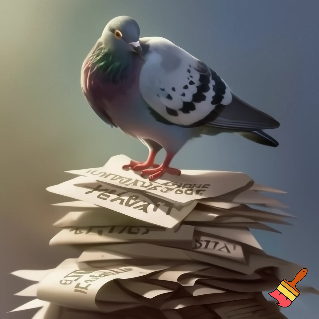 A pigeon on top of a pile of papers with the words "Income Tax" written on them