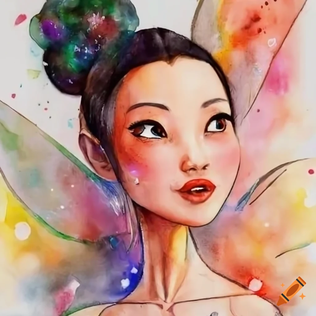 Asian woman transformed into a lively, expressive Tinker Bell cartoon avatar