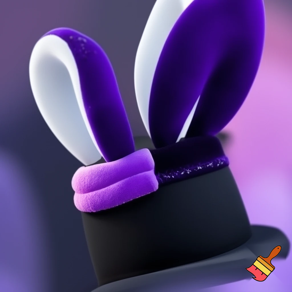 Black top hat with bunny ears velvet white and purple purple and white headband fabric and velvet glitter, purple and pink