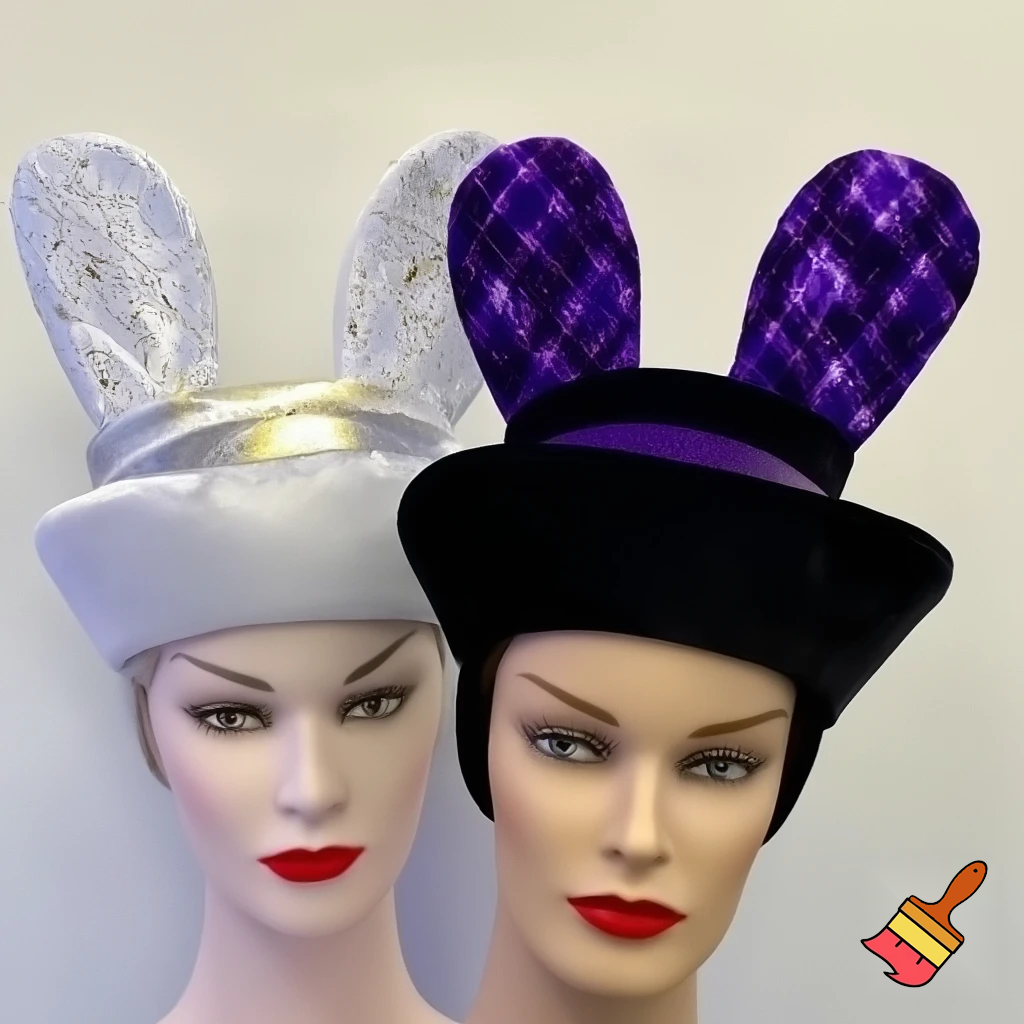 Easter bunny top hat headband, purple and white gold and silver top hat black purple dark purple special hat in delicate purple white, purple and fabric fabric and velvet white gold golden silver patterns Easter top hat