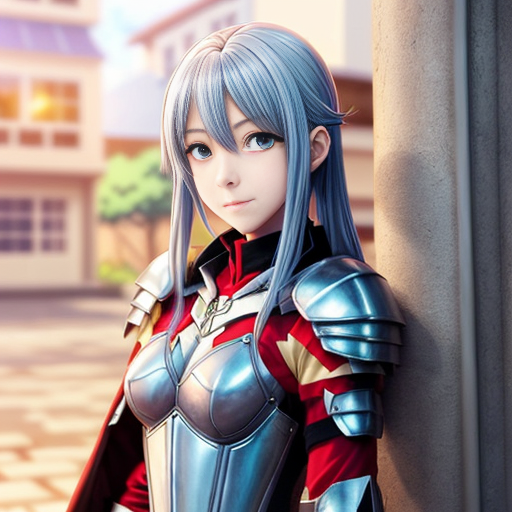 young tall white-haired woman in armor is sad because she lost her knife.