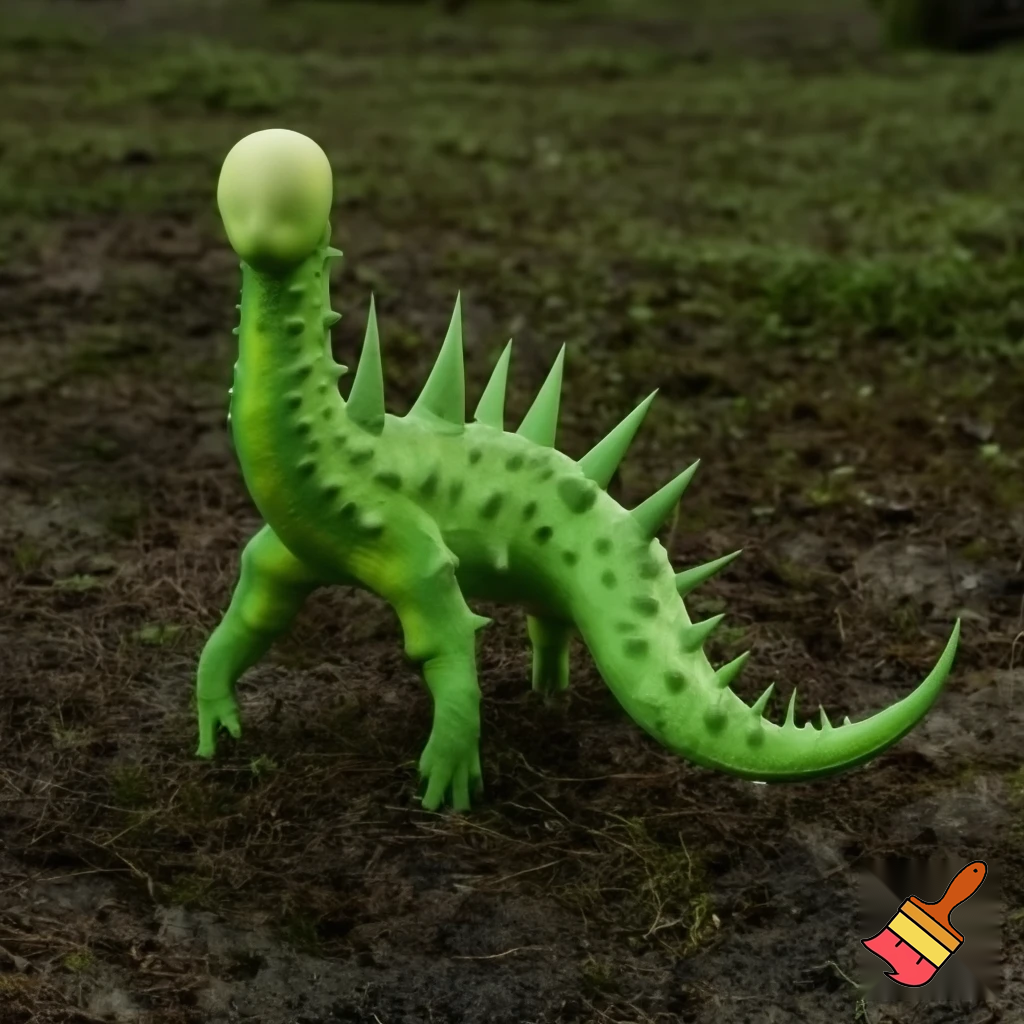 a animal that has green skin and has no eyes
and has a tail with spike on the tail and body
