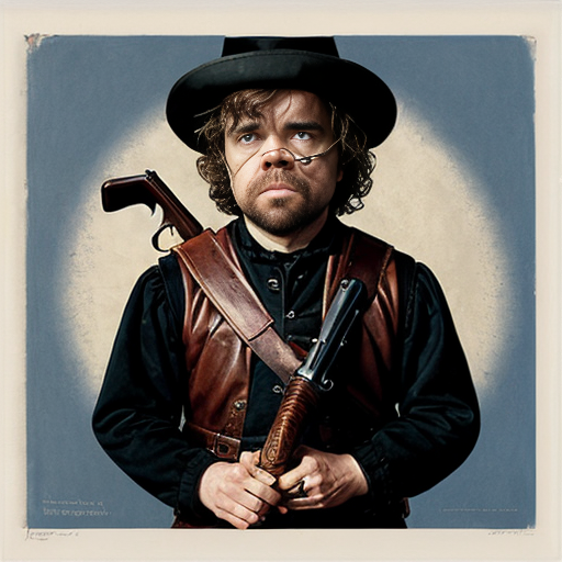 peter dinklage as a disgrunted pilgrim with a blunderbuss and hat with buckle norman rockwell  art style 