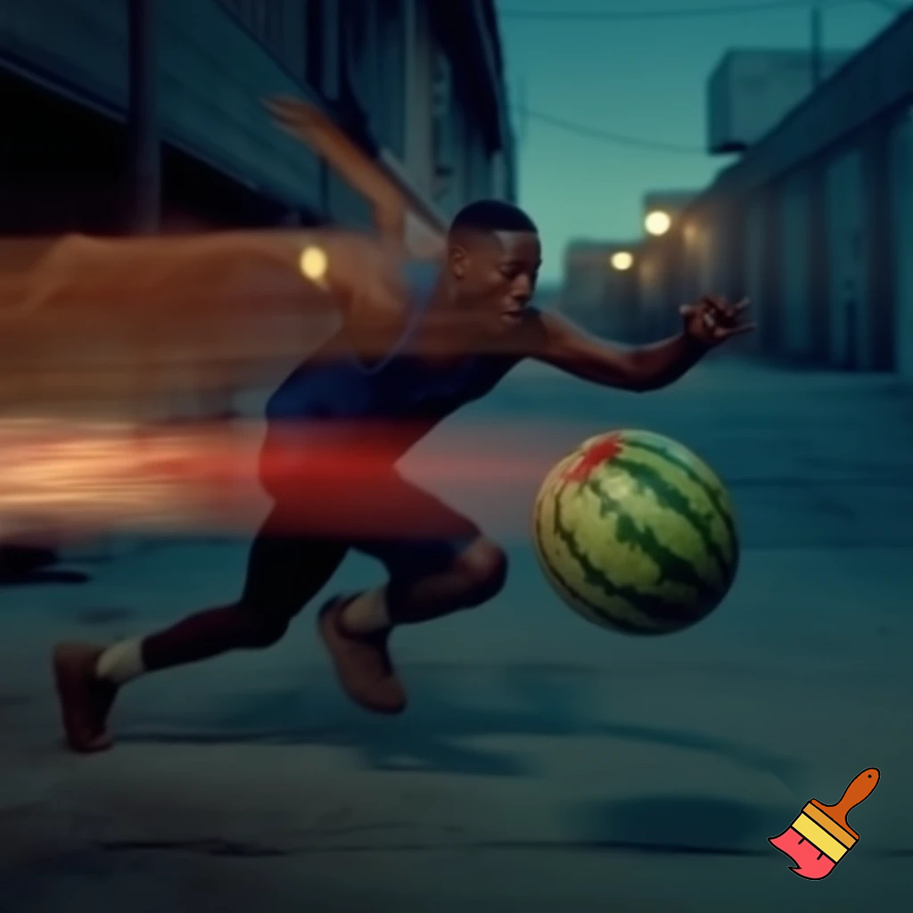 black guy running from cops with stolen watermelon