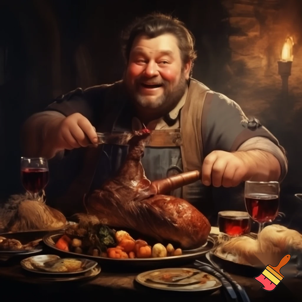 Fat guy eating a louis deer

