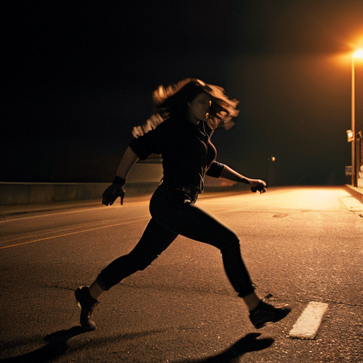 A dramatic action scene at night. A young woman lunges forward, pushing a man out of the path of an oncoming car. The car speeds past with motion blur and bright headlights cutting through the darkness. The woman’s expression is intense and determined, the man shocked mid-fall. The glowing vintage watch in her hand has just gone dark. Strong cinematic lighting, high contrast, dynamic motion, emotional intensity, ultra-realistic, 4K, film still, dramatic shadows.