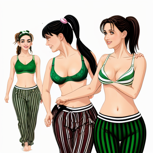 90's disney's 2d aladdin style comic black background and panels of 
Panel 1 a curvy figure two headed woman with brown hair and black striped haired ponytail and with green skin barefoot with green and white striped harem pants and pink and white striped bra marching towards viewer. 
Panel 2 then the curvy figure two headed woman with brown hair  black striped haired ponytail and with green skin barefoot with green and white striped harem pants and pink and white striped bra both looked at each other while marching towards.
Panel 3 then curvy figure two headed woman with brown black striped haired ponytail and with green skin barefoot with green and white striped harem pants and pink and white striped bra looked at viewer. 
Panel 4 then the curvy figure two headed woman with  brown hair and l black striped haired ponytail and with green skin barefoot with green and white striped harem pants and pink and white striped bra kissed the viewer while marching. 
Panel 5 then the curvy figure two headed woman with brown hair black striped haired ponytail and with green skin barefoot with green and white striped harem pants and pink and white striped bra turns around and turns around and revealing to the viewer a yellow triangle shaped stitch patch was on the middle of her butt of her green and white striped harem pants. 
Panel 6 then curvy figure two headed woman with brown hair and black striped haired ponytail and with green skin barefoot with green and white striped harem pants and pink and white striped bra shakes her butt with the yellow triangle shaped Stitch patch on her big butt.  