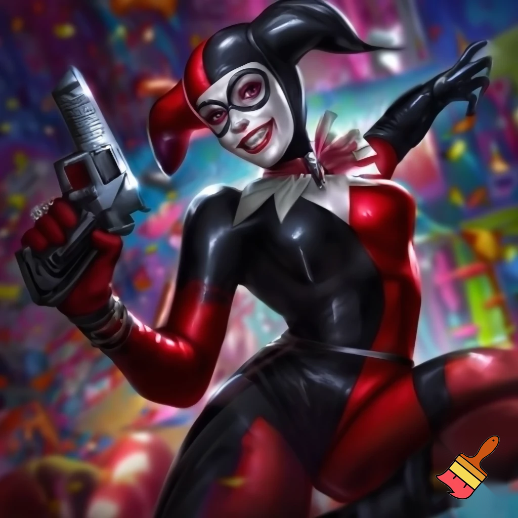 Harley Quinn using a pistol 