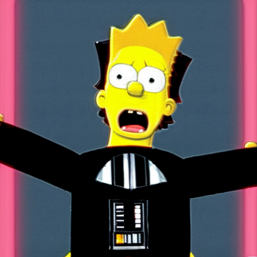 Bart Simpson saying whoo with only arms and head in Darth Vader Offit 
