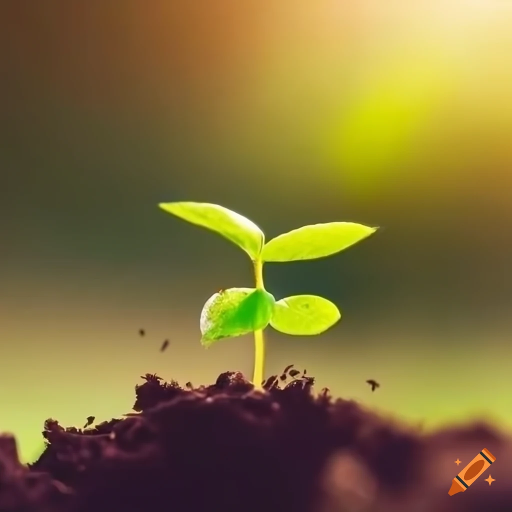 A small sapling surrounded by fertile soil and bathed in warm sunlight