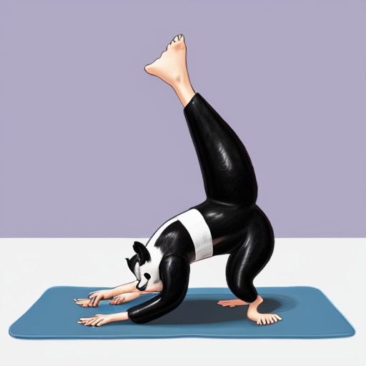 Draw a skunk girl doing a downward dog and her belly is filled with to the brim with gas that her belly is keeping her on that pose and it’s inflated that it’s touching the ground