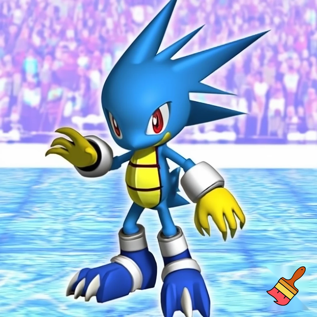 blue rookie level sonic agumon digimon squirtle pokemon fusion