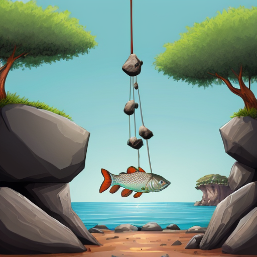 safari landscape, sea critters and fish strewn about, attempting to hide in the landscape, (behind rocks, hanging from trees, etc) Generate it in a cartoonish style.